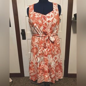 Plus Size Vintage • Pinup Girl Dress • Orange, White, Tiki. 1950’s. Retro. SZ 18